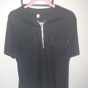 Womens black shirt silver zipper